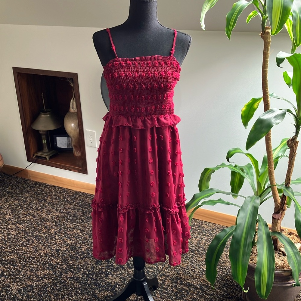 Grace Karin knee length smocked party dress, burgundy size S